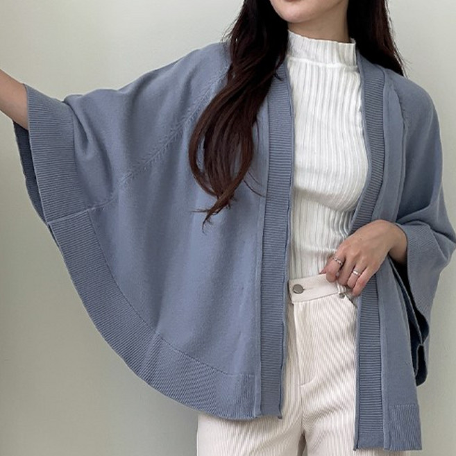 니트코어 여자 봄 여름 가을 간절기 사계절 루즈핏 빅사이즈 가오리핏 오버핏 모던 오픈 숄 로브 긴팔 니트 가디건 출근룩