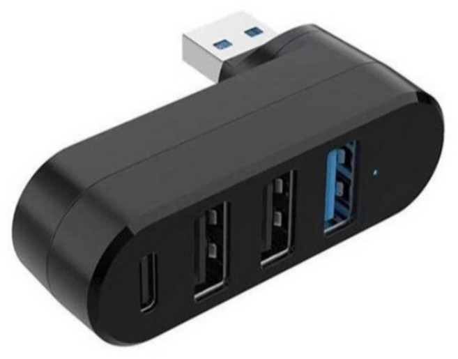 USB3.0 C타입 4포트 허브 180도 회전 멀티 확장 어댑터 노트북 맥북 PC, 1개, 블랙