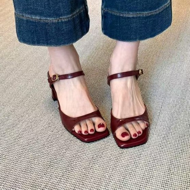 COSYEVNO 여성용 봄여름 가죽 버클 스트랩 스퀘어토 굽 높은 뮬 샌들 7cm 힐 Tzkgglx-16