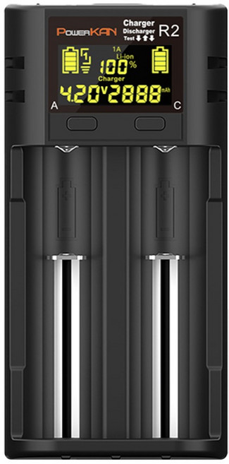 POWERKAN 고속충전기 건전지용량체크 LCD 만능 배터리 충전기 3.7V리튬이온 1.2V니켈수소 R2 배터리 충전기 18650 AA AAA 26650 과충전방지 파워칸, 1개