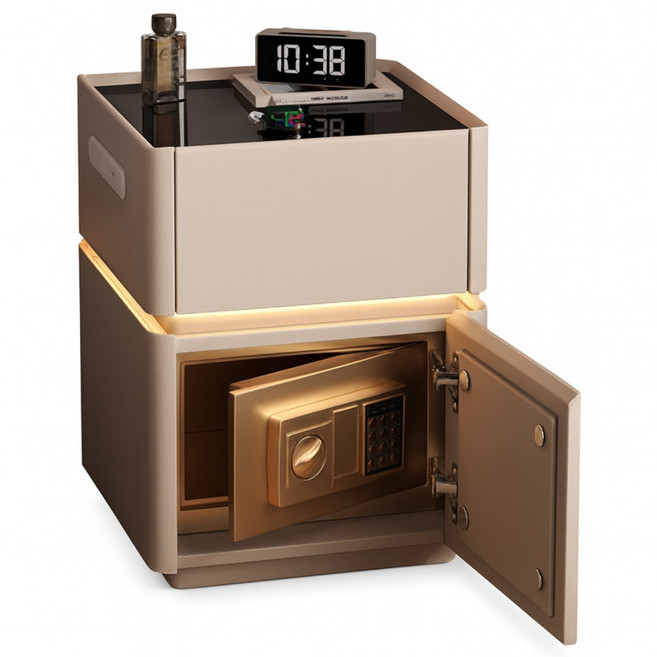 베드락 가정용 금고 협탁 휴대폰 무선 충전 도어락 비밀번호 소형 미니금고 내화 USB, 45x40x50cm, 베이지