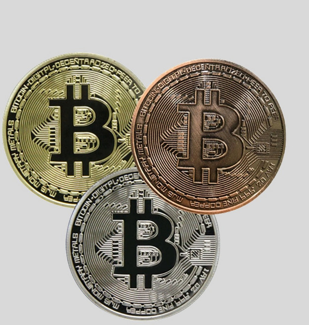 1+1+1 비트코인 기념주화 모형 동전 볼마 케이스포함 3P, 골드+실버+브론즈