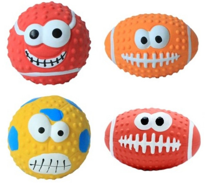 PETCA 강아지 라텍스 삑삑이 캐릭터 공 4종 세트, 야구공 레드, 축구공 옐로우, 럭비공 오렌지, 럭비공 레드, 1세트