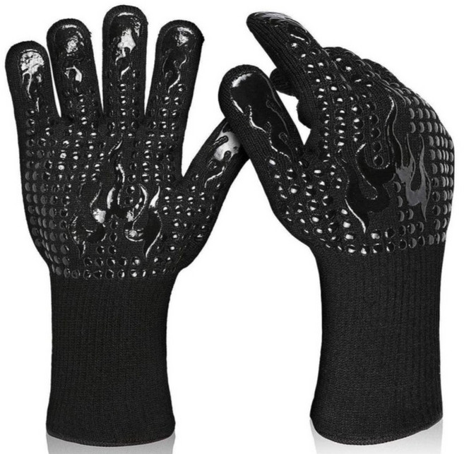 팩토리엘 화상방지 내열장갑 방열 캠핑 방염 바베큐 2P, 1세트, 블랙