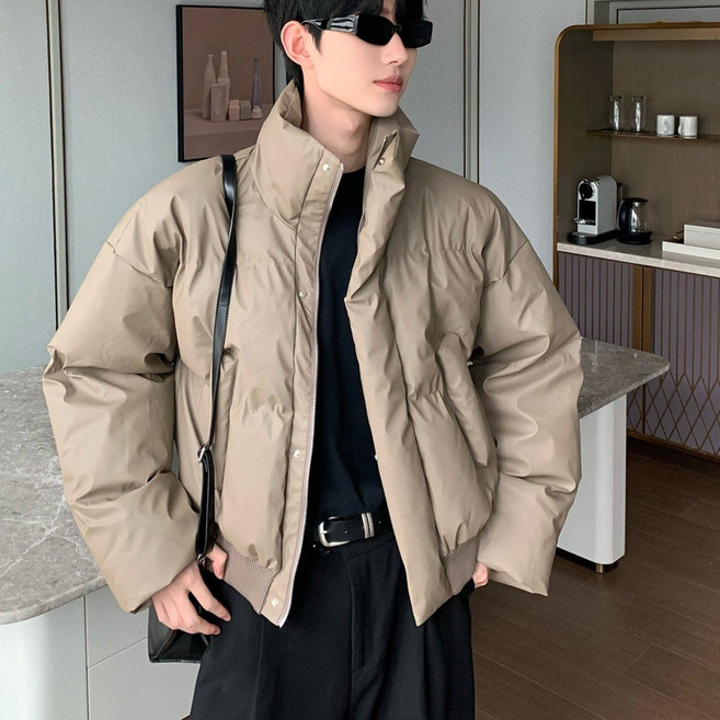 ANYOU 남성용 오리털 숏패딩 빅사이즈 루즈핏 보온 방한 경량 패딩 점퍼