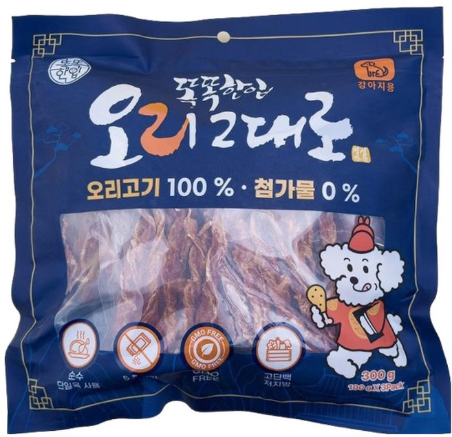 [똑똑한입] 강아지 육포 오리그대로 (단일육100), 6개, 300g, 오리안심살