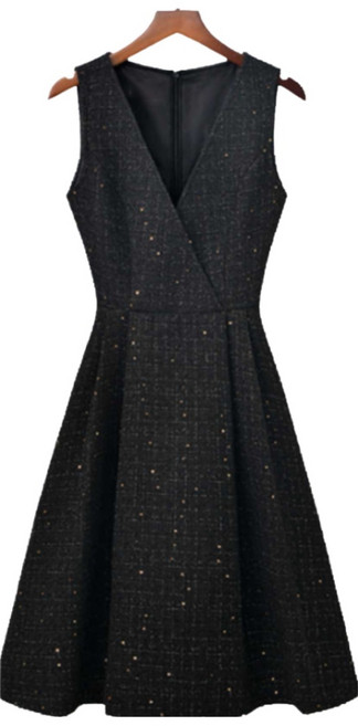 여성 빅사이즈 트위드 브이넥 민소매 미디 조끼 원피스 모직 롱 원피스