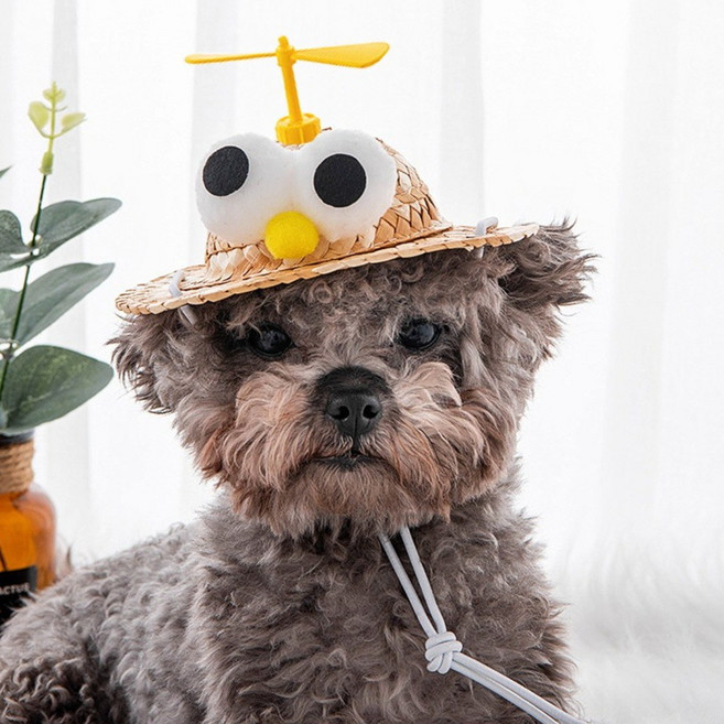 이지유 펫 프로펠러 밀짚 모자 강아지 고양이 여름 버킷햇 썬캡, 왕눈이, 1개