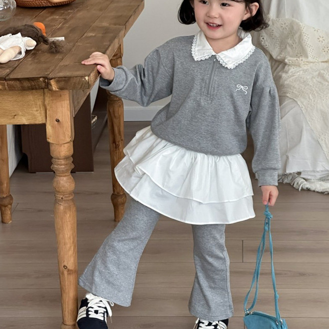 [PONYOEUNO] 여아 프릴치마바지 스웻 상하복