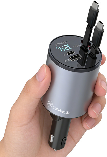 LUMANOKI 100W 4구 릴타입 차량용 고속충전기, 미니 C -Type+C -Type