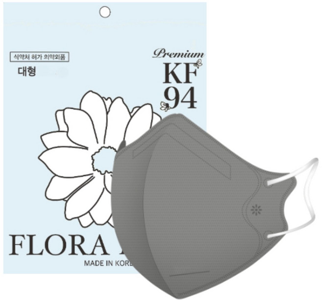 플로라 KF94 국산 새부리형 컬러 마스크, 10매입, 10개, 다크그레이(대형)