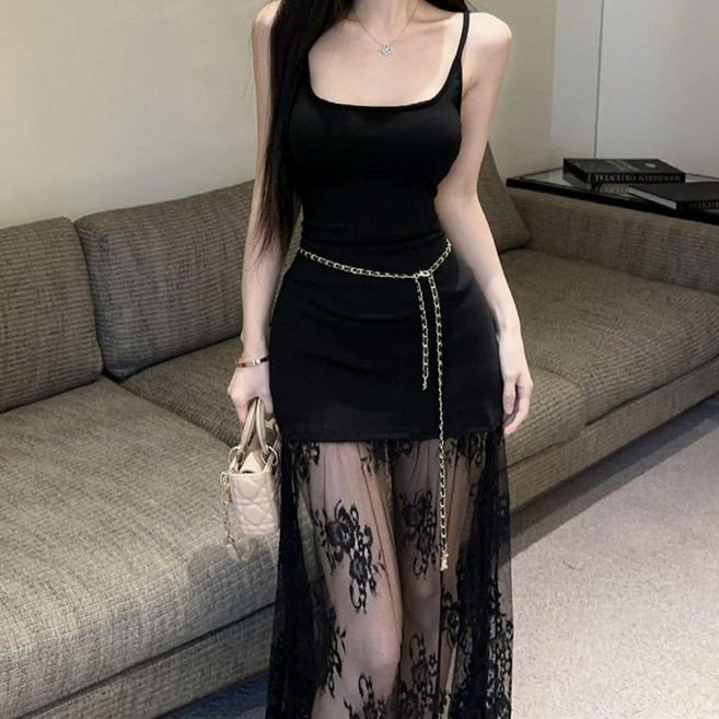 COSYEVNO 여성 여름 민소매 레이스 롱 원피스 BCXbtq-9