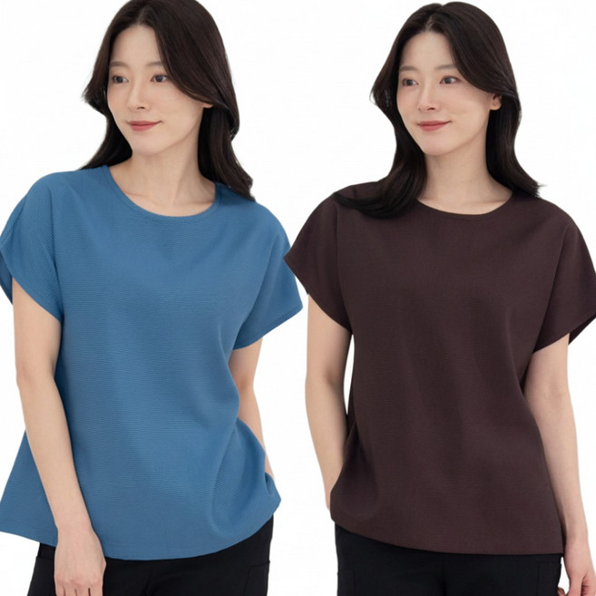 물론 국내생산 여성 풍기포 인견 와플 반팔 블라우스 2매입