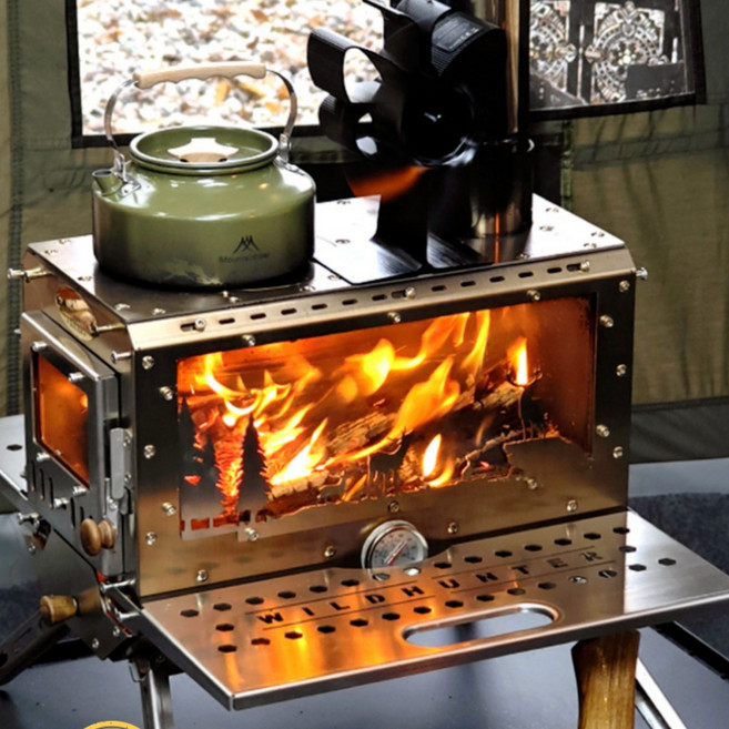 포지스 캠핑 화목난로 캠핑난로 펫렛난로 연통 야외난로 내열유리 불멍난로, 듀얼뷰(2면창)