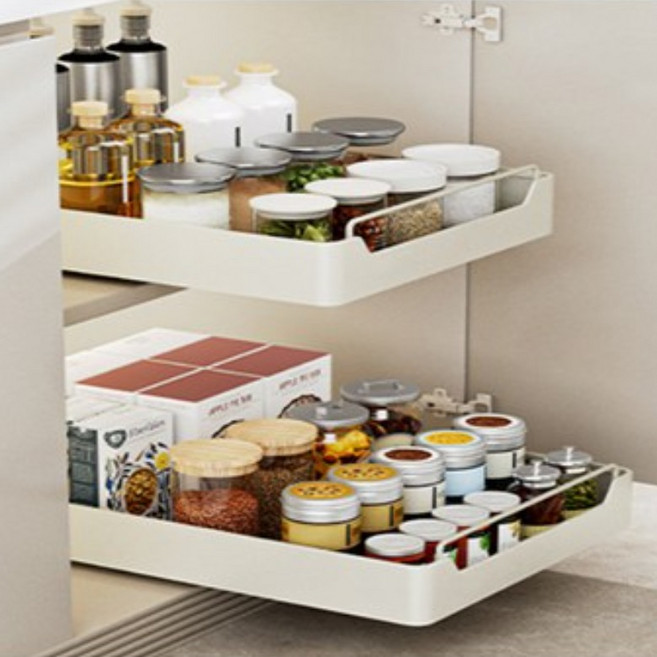 EMPIRE 씽크대 하부장 무타공 접착식 레일 수납장 슬라이딩 선반 정리대, 1개