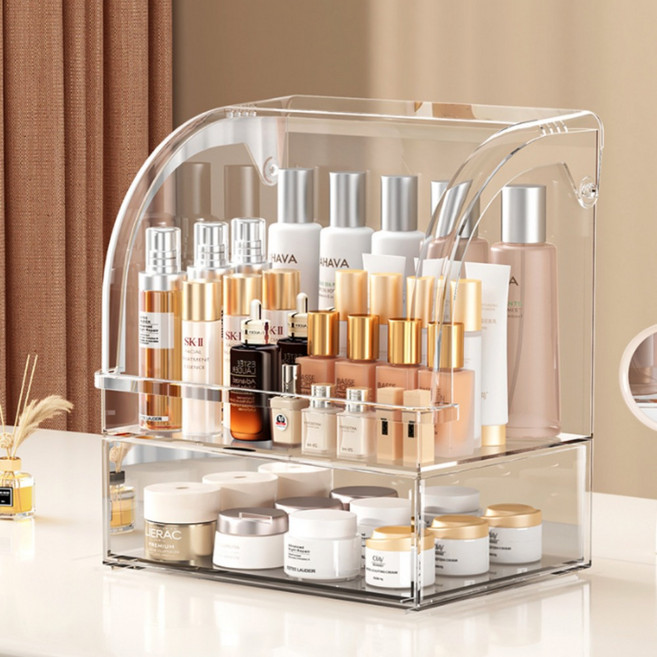 모아빛 먼지차단 커버형 화장품 정리함, 1개, 투명