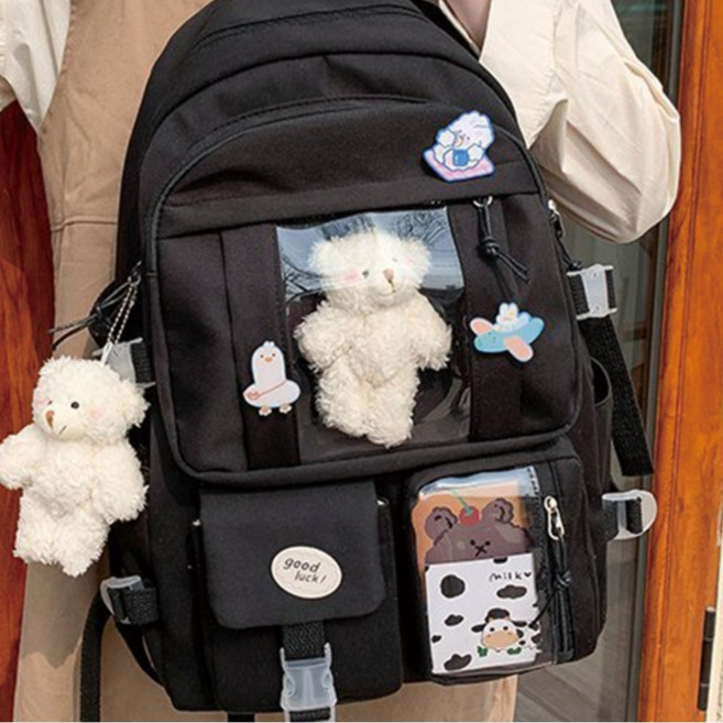 로우브 투명창 곰돌이 학생용 백팩