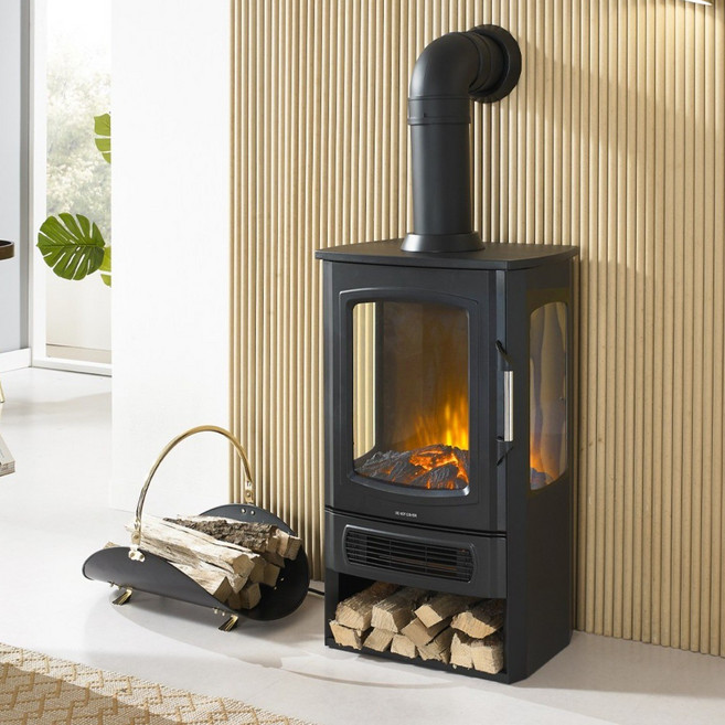 전기 벽난로 로망R+연통:불멍 무드등 불멍히터+미니히터 팬히터 거실 소형 온풍기 페치카 거실 카페 인테리어 조명 벽난로 모스튜디오 크리스마스 조명 결혼선물 벽난로히터 캠핑 모닥불, 로망R(블랙)+연통, 로망R(블랙)+연통