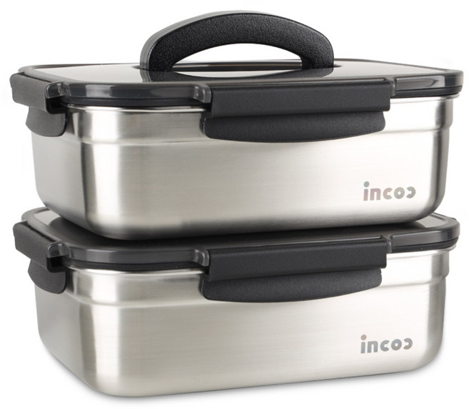 인콕 스텐콕 블랙 스텐밀폐용기 직사각 핸디 2호, 2개, 2.8L