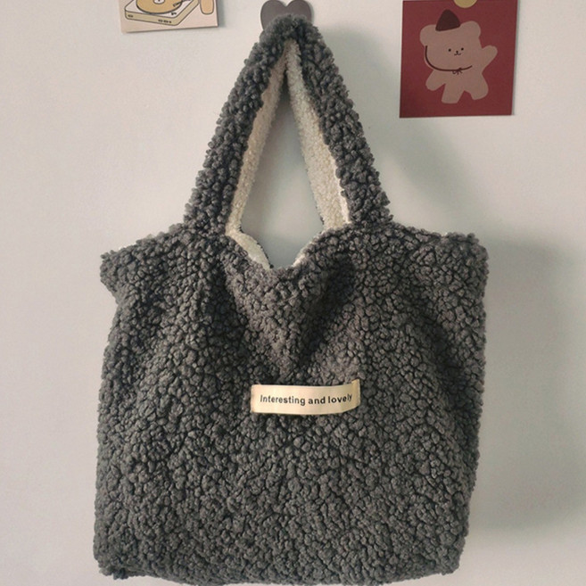 소울린느 사각 양면 양털 뽀글이 에코백 2colors