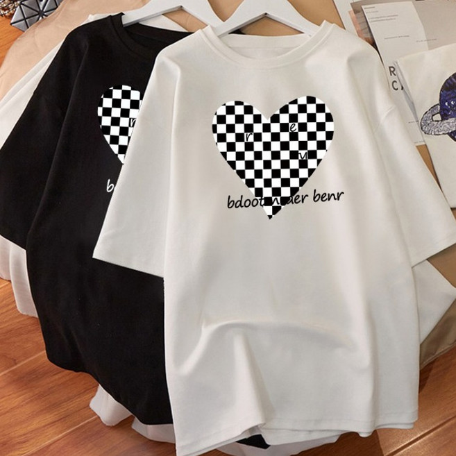 스타일아유 2장 세트 여름 오버핏 반팔 레터링 티셔츠 하트체크T