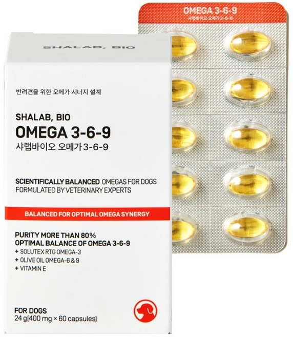 샤랩바이오 강아지 오메가3 6 9 영양제 피부 항산화 심장 혈관 면역, 1개, 오메가 지방산, 60정 - 쿠팡
