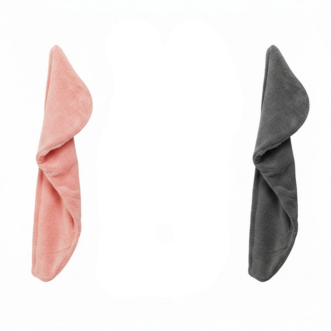 세원 빠른 흡수력 퀵 드라이 극세사 헤어 타올 1+1개 긴 머리카락 출근시간 단축 타월 머리 말리기 수건, 그레이+핑크, 1세트