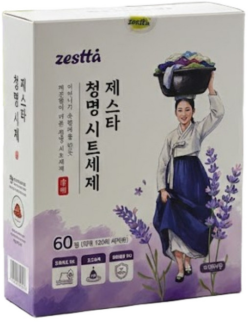 제스타 제스타 청명 시트세제 라벤더향, 1개, 60매