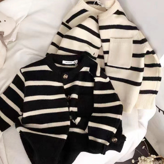 [더사랑이] 엔라인 스트라이프 가디건 키즈 아동복 유아 남아여아 가디건 부들부들 가디건 아우터 등원룩 나들이룩