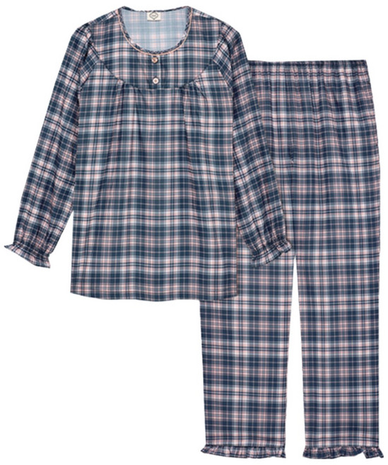 홈란쥬 트라이(26년S/S) 남 녀 60수 순면 긴팔 체크 주자직 빅사이즈 잠옷 상하 세트 K05