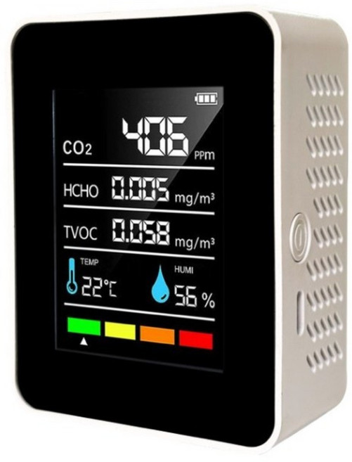 마켓피아 포름알데히드 TVOC HCHO 이산화탄소 스마트 공기질 측정기, 1개, 화이트