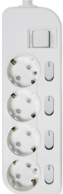 레디네스 국산 메인+개별스위치 과부하차단 4구 멀티탭 KC인증 절전형 멀티콘센트 16A, 1개, 5m, 화이트