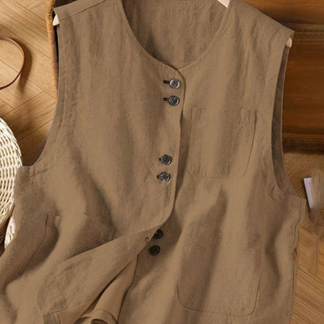 타임퓨어 여성 조끼 단추 민소매 라운드넥 나시 조끼 편한 심플 데일리 캐주얼 외출용 쿨 기본티이너 박스 날씬해보이는 소프트 조끼