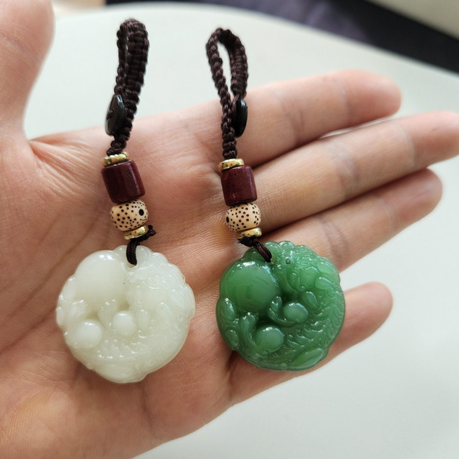 (왓썸) 1+1 재물운과 액운방지 행운을 가져다 주는 양면 비휴 옥키링, 1세트, 그린+화이트