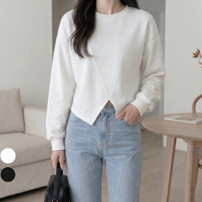 ANYOU 여성 순면 맨투맨 라운드넥 긴팔 티셔츠 2 colors