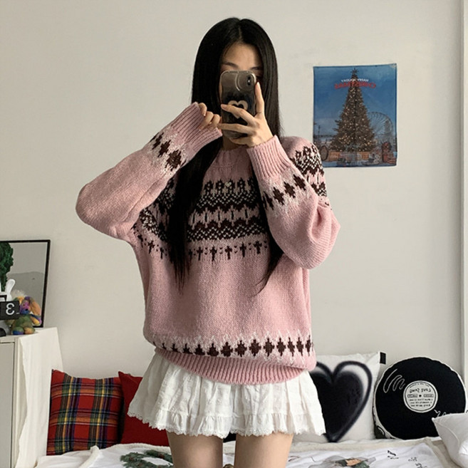 [겨울감성/강추/5col] 헬리 아방핏 눈꽃 노르딕 라운드 니트