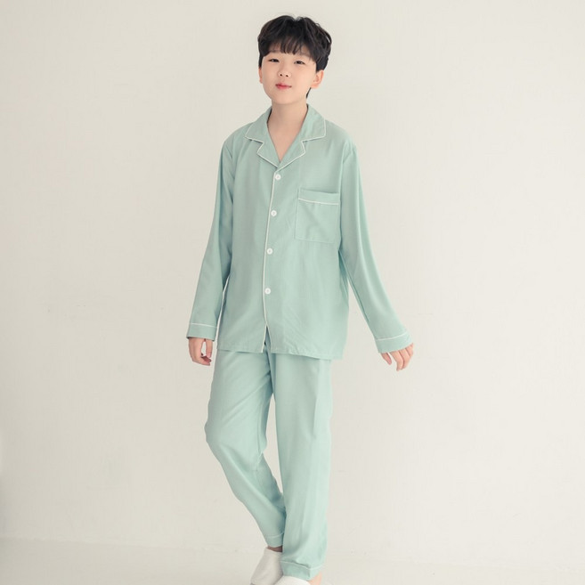 코코드림 주니어용 파스텔 셔츠 카라 긴팔 잠옷 상하의 세트