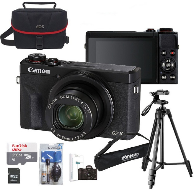 CANON POWERSHOT G7X MARK III+SD256GB+정품가방+삼각대+LCD보호필름+크리닝킷+SD리더기 고용량패키지, 블랙