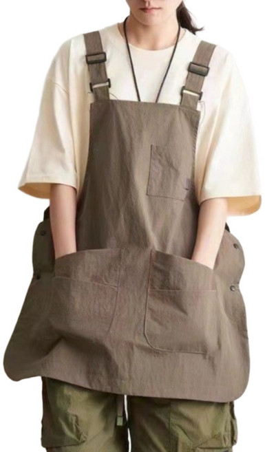 트렌도라 멜빵 앞치마 방수 앞뒤 양면 카페 남여공용, 1개, 브라운