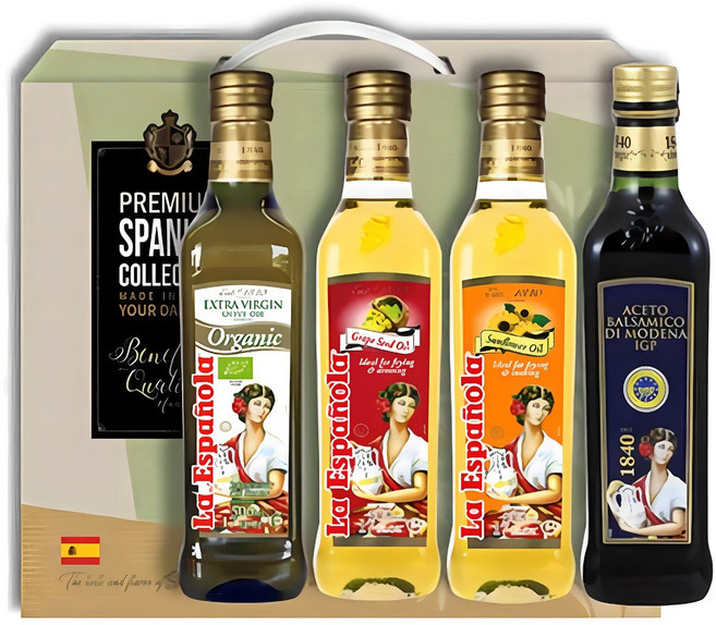 에스파뇰라 유기농 엑스트라버진 올리브오일+포도씨유+해바라기유+발사믹식초 500ml 선물세트, 1개