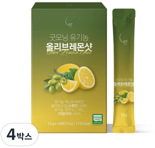 유기농 100% 황금비율 올레샷 늘상 굿모닝 올리브레몬샷 엑스트라버진 올리브유, 4박스, 210g