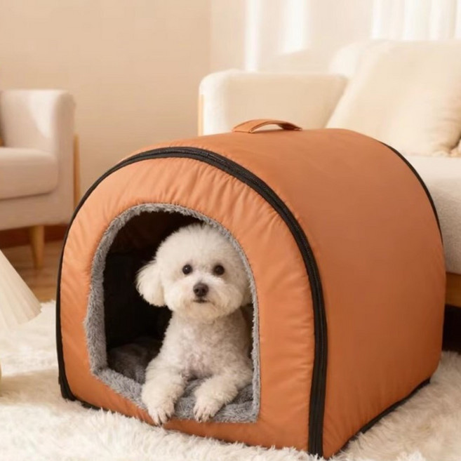 캣박스 고양이 강아지 반려동물 침대 숨숨집 침대 쿠션 하우스, 1개, 연한 갈색