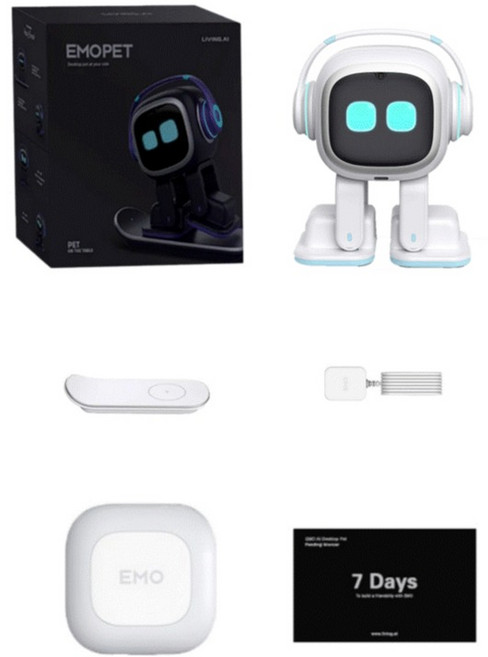 [공식판매처] EMO 화이트 로봇 이모 AI 챗GPT 반려로봇 관부가세포함, EMO 고 홈 (무선충전기능), 1개