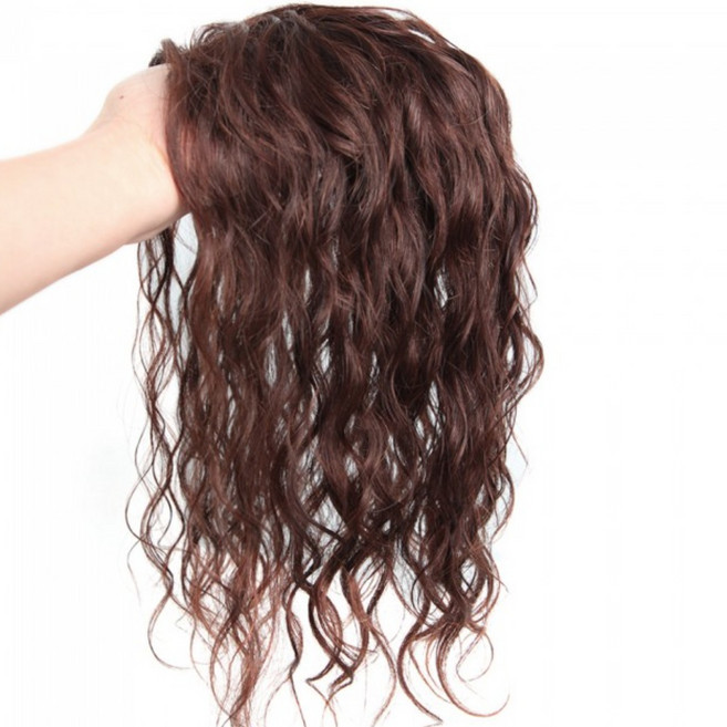 [W2095] 물결펌 긴머리 육각망 웨이브 100%인모 여자부분가발, 14cmx14cm(50cm), 진한갈색, 1개