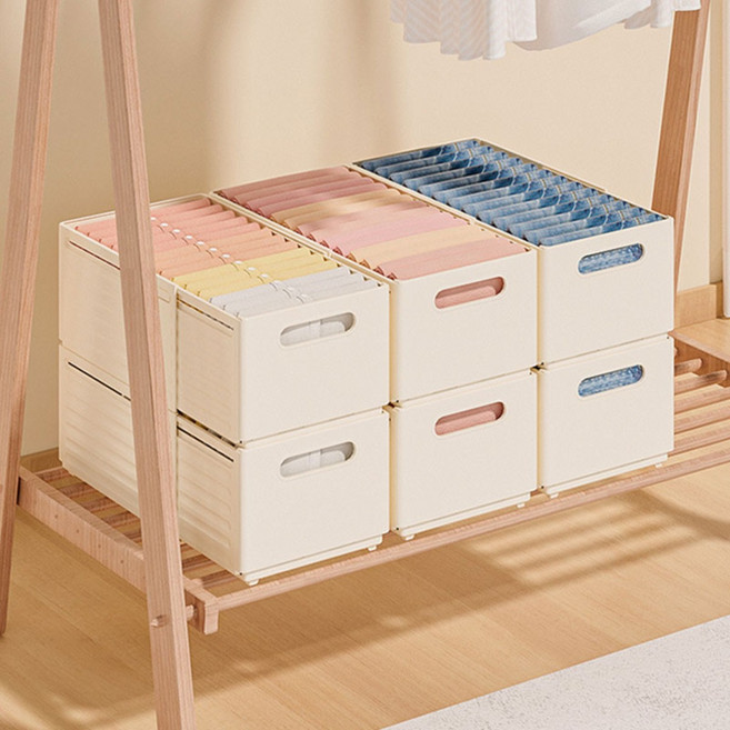 SMTONE 신축형 옷장 정리함 수납함 1+1+1 길이조절 슬라이딩 옷정리 리빙박스 수납정리함 옷 정리 바구니