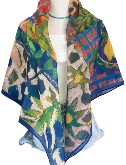 모델엄마 빅사이즈 고급 아사면 블루아트 수채화 스카프