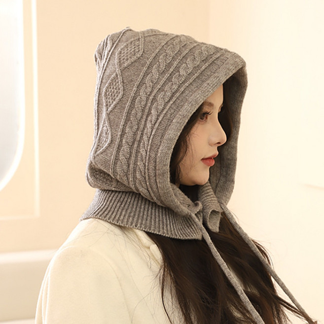어반유니크 도톰 꽈배기 바라클라바 니트 모자