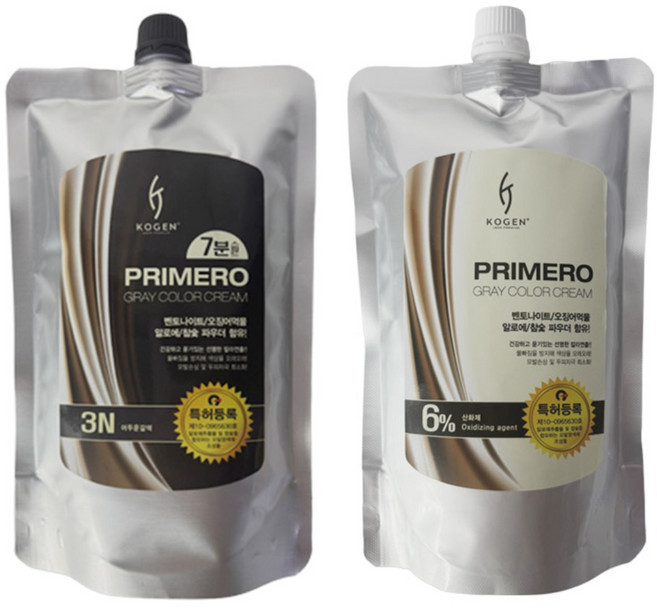 코겐 프리메로 그레이 스피드 7분 칼라크림 염색약 1제 2제 각 500ml, 1개, 3N 새치전용 어두운갈색