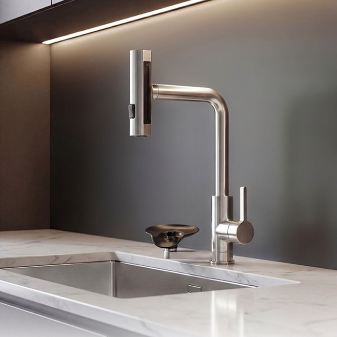 전국설치 아이녹스 컵세척 일체형 주방 싱크대 수전교체 자동 고압 JT-A300C 니켈, 일반 배관형