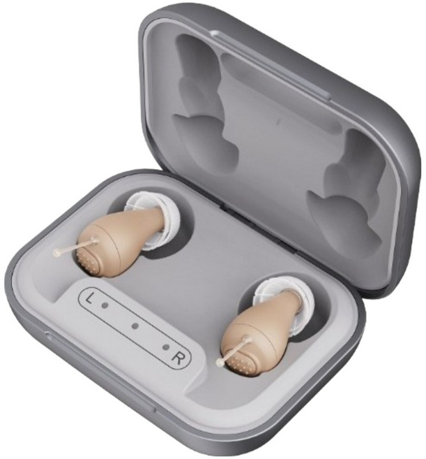 JY인터메디 독일기술 FDA승인 초경량 스마트 귓속형 소음제거 청력보조 음성증폭기 히어링 보조기 F-1, 1개, 그레이(1 set)